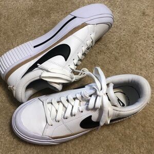 Nike Womens Court Legacy Lift Platform White Leather Sneakers Black Swish S-7